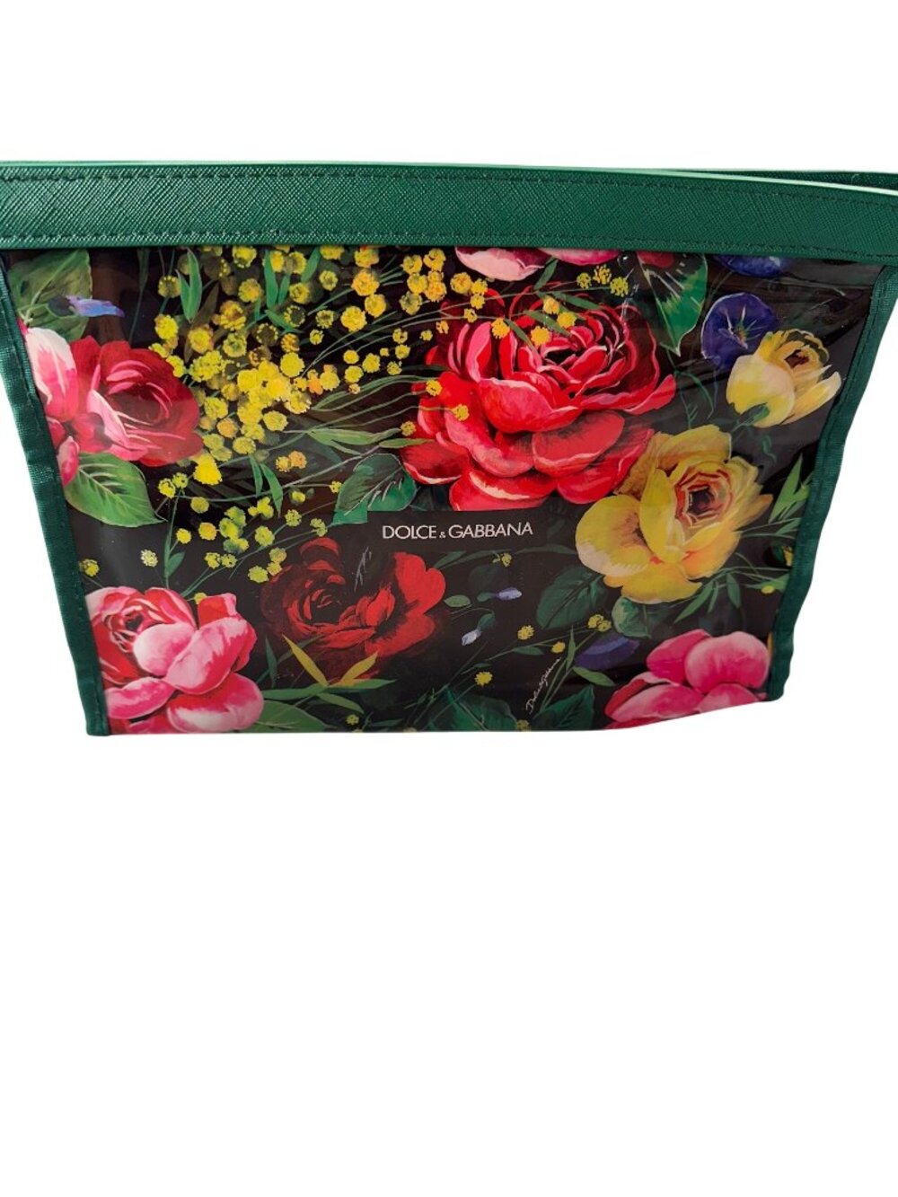Dolce Gabbana Hydrangea Floral Toiletry Clutch Bag Purse Cosmetic Green Trim